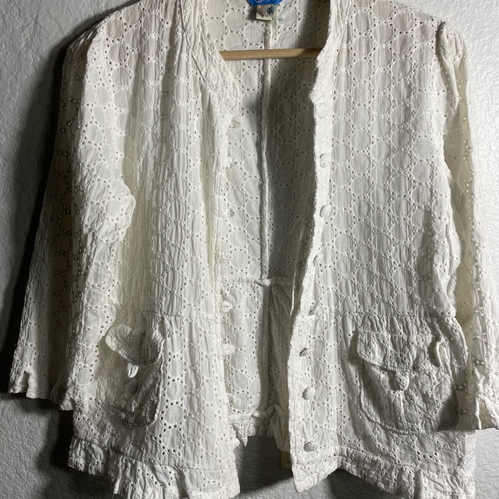 Split White Eyelet Lace Cardigan